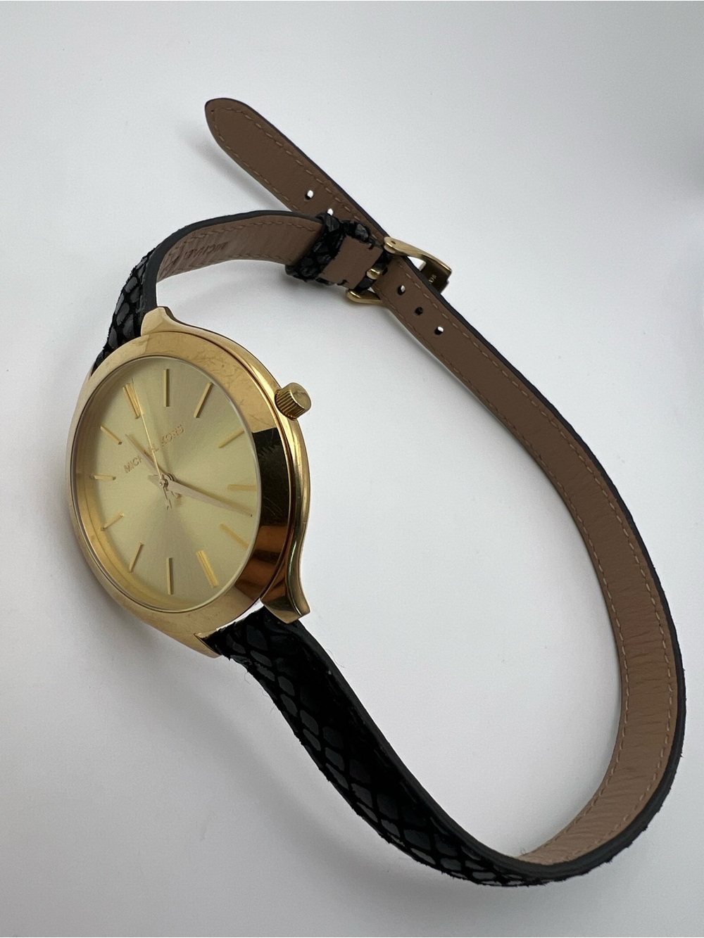 Michael Kors Gold Dial Watch with Black Snake-Embossed Strap - Picture 2 of 6